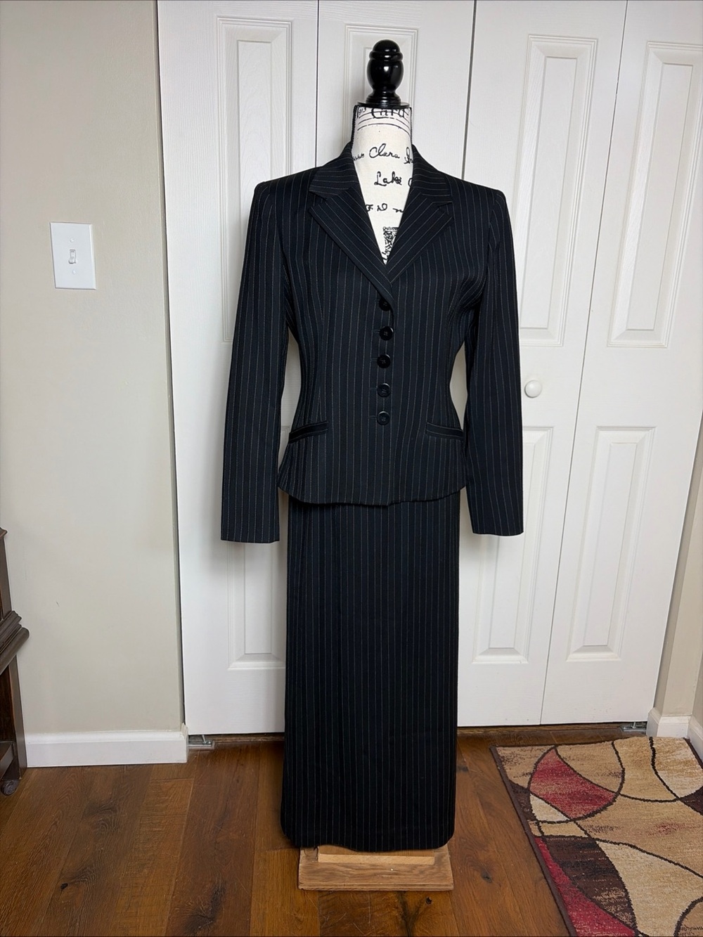 Vintage Black with Pinstripes Lauren Ralph Lauren Skirt Set Size 8 USA. Y2K